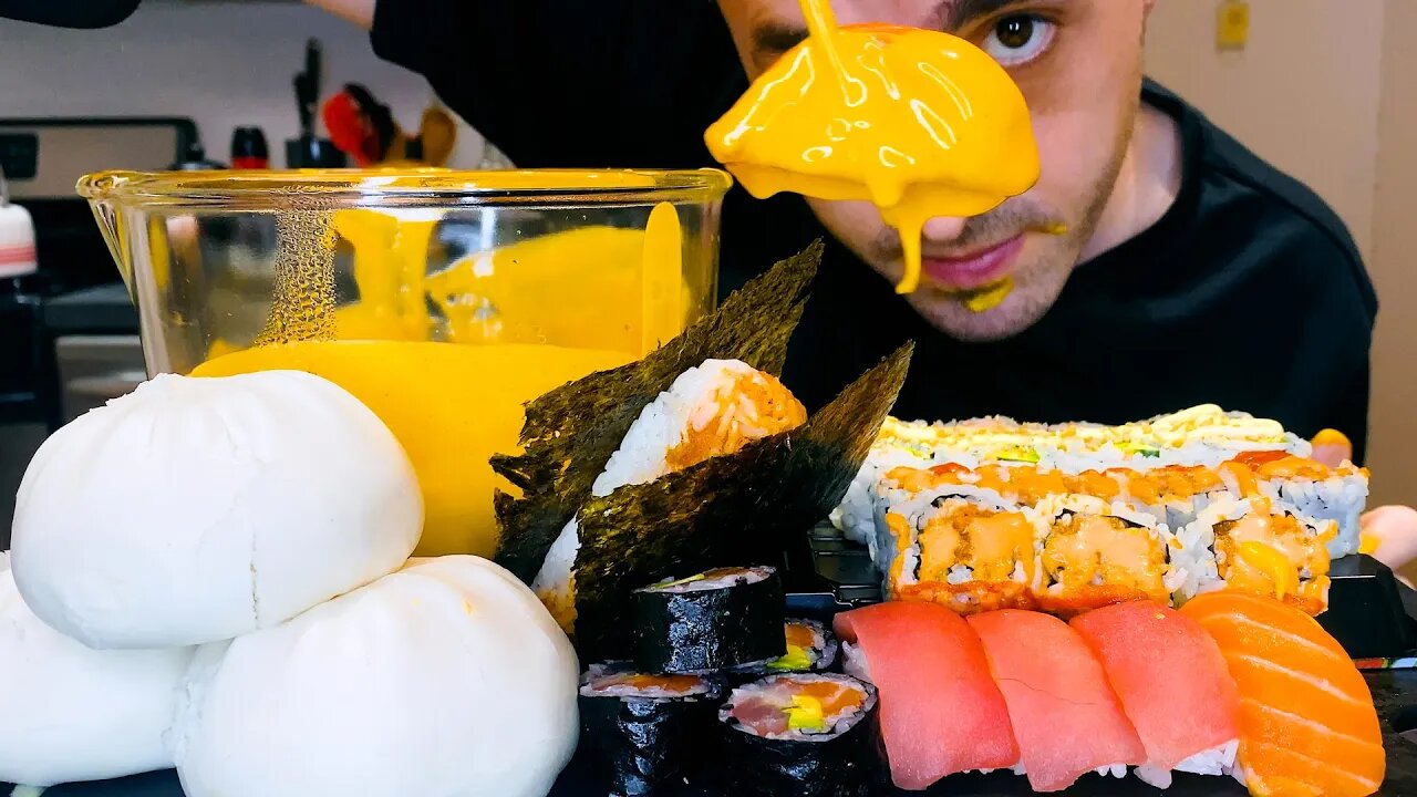 ASMR | HUGE SUSHI & DUMPING CHEESE SAUCE | MUKBANG | EATING SOUNDS !