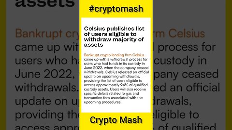 Celsius Asset Withdrawal News | Who's Eligible? | The List is Out |