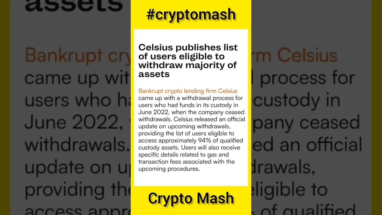 Celsius Asset Withdrawal News | Who's Eligible? | The List is Out |