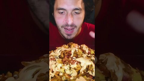 ASMR MUKBANG CRAZY EATING ANIMAL SAUCE CHEESE FRIES! #shorts