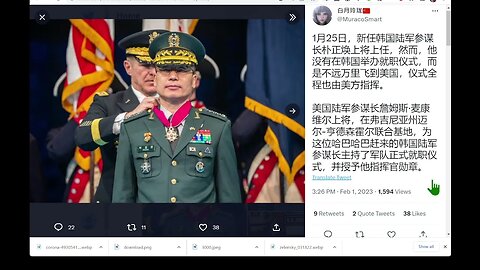 新任韓國陸軍參謀長朴正煥上將上任, *美國*陸軍參謀長詹姆斯·麥康維爾上將授予他指揮官勳章