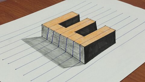 3D Trick Art On Line Paper | Line Paper Art | 3D Drawing Letter E
