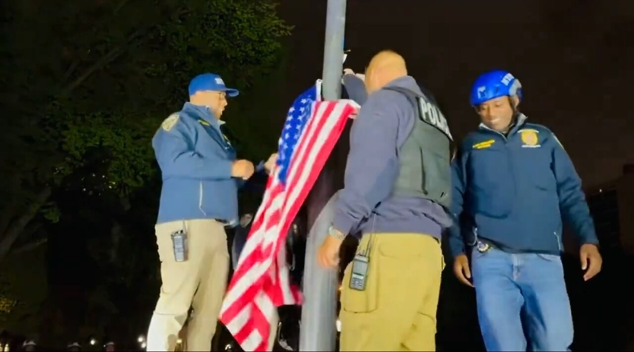 INCREDIBLE. NYPD Raises The American Flag Over City College of NY