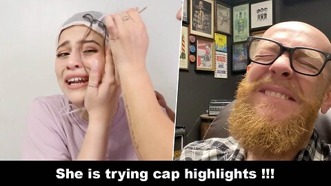 She is trying cap highlights at home !!! Hairdresser reacts to hair fails