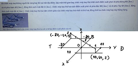 Toán 12: Ba chiếc máy bay không người lái cùng bay lên tại một địa điểm. Sau