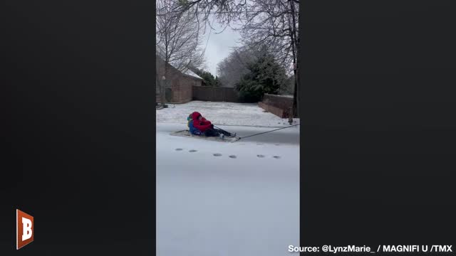 Horse-Drawn Sled Pulls Giggling Kids Down Icy, Texas Street