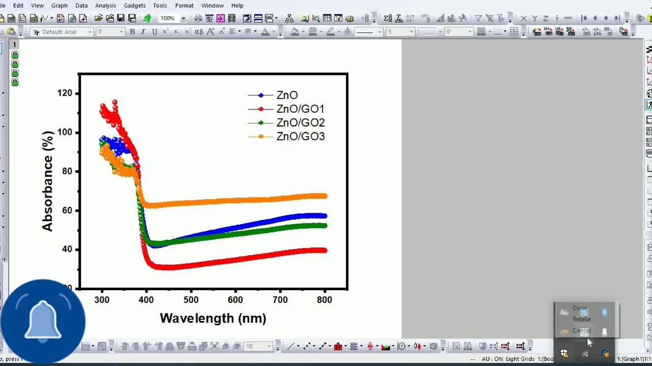 To estimate and plot the Absorption Spectra from reflectance and transmission via origin software