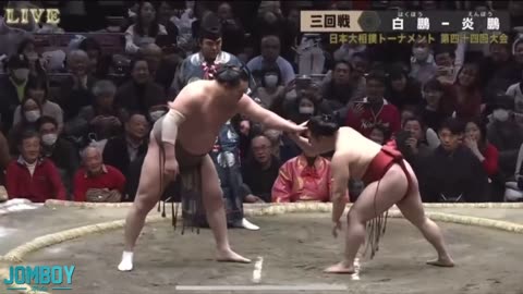 Sumo Wrestler flips Opponent Twice his Size!