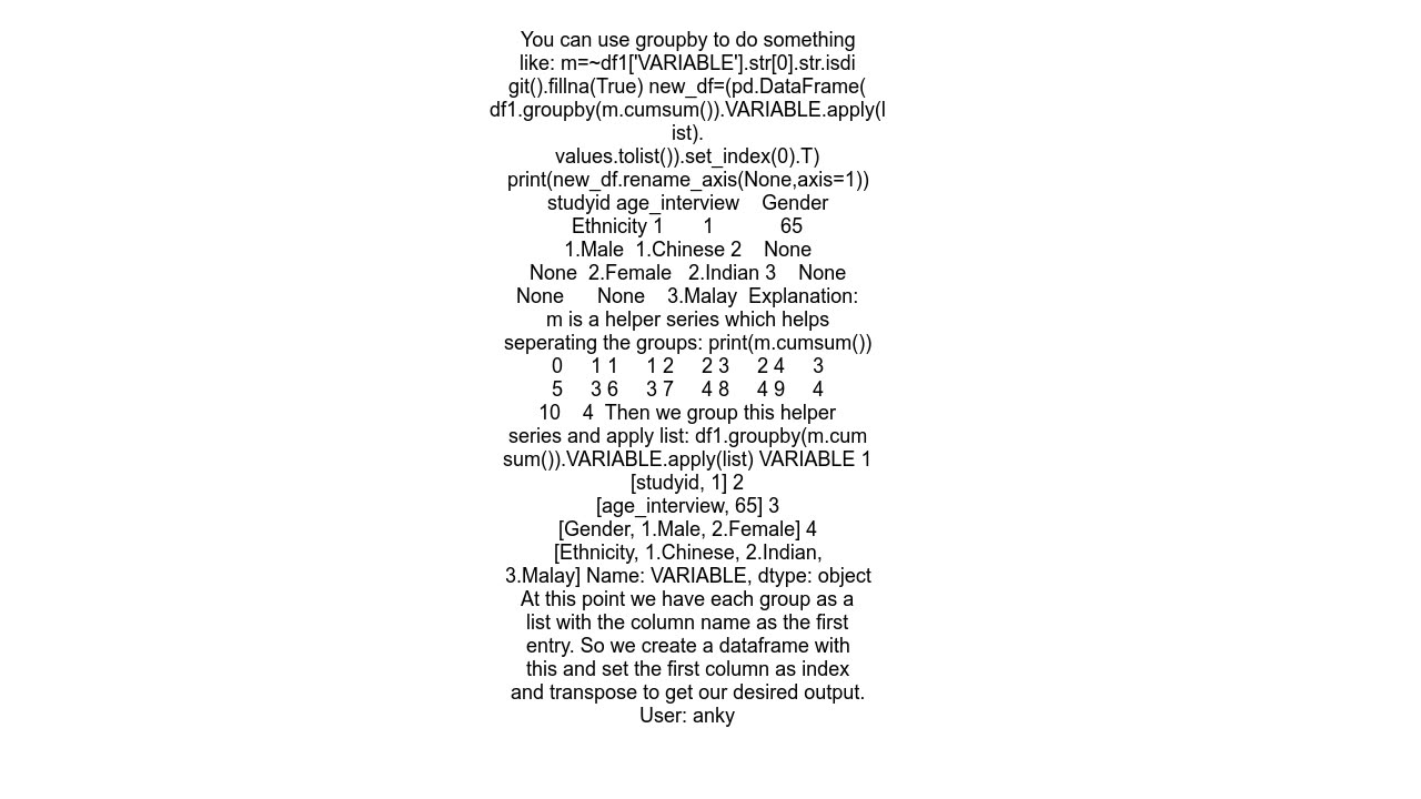 Transpose all rows in one column of dataframe to multiple columns based on certain conditions