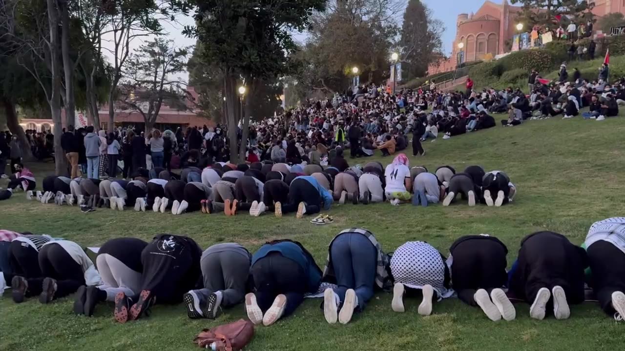 Hundreds of American students convert to Islam and participate in an Islamic call to prayer at UCLA.