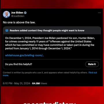 X fact-checks old Biden tweet that ‘no one is above the law’ after Hunter pardon