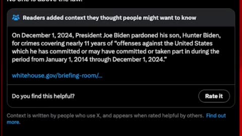 X fact-checks old Biden tweet that ‘no one is above the law’ after Hunter pardon