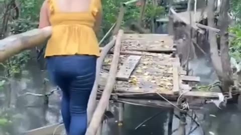 to cross a rickety old bridge