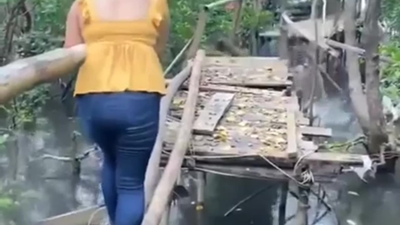 to cross a rickety old bridge