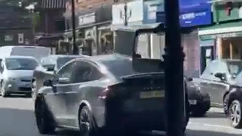 Funny people, guy drives with Tesla door open and regrets it