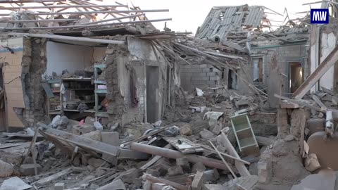 Civilian districts are completely destroyed. Watch the damage inside buildings.