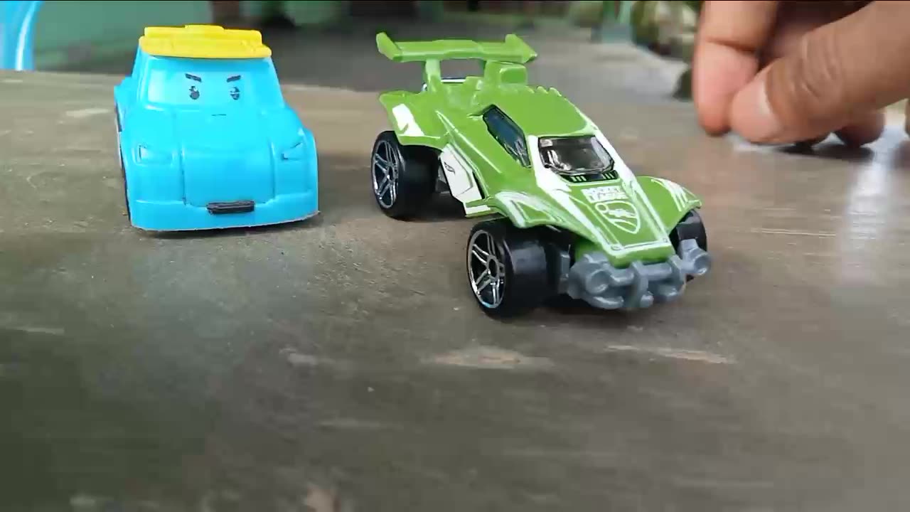 play tayo mini toy car with green f1 car