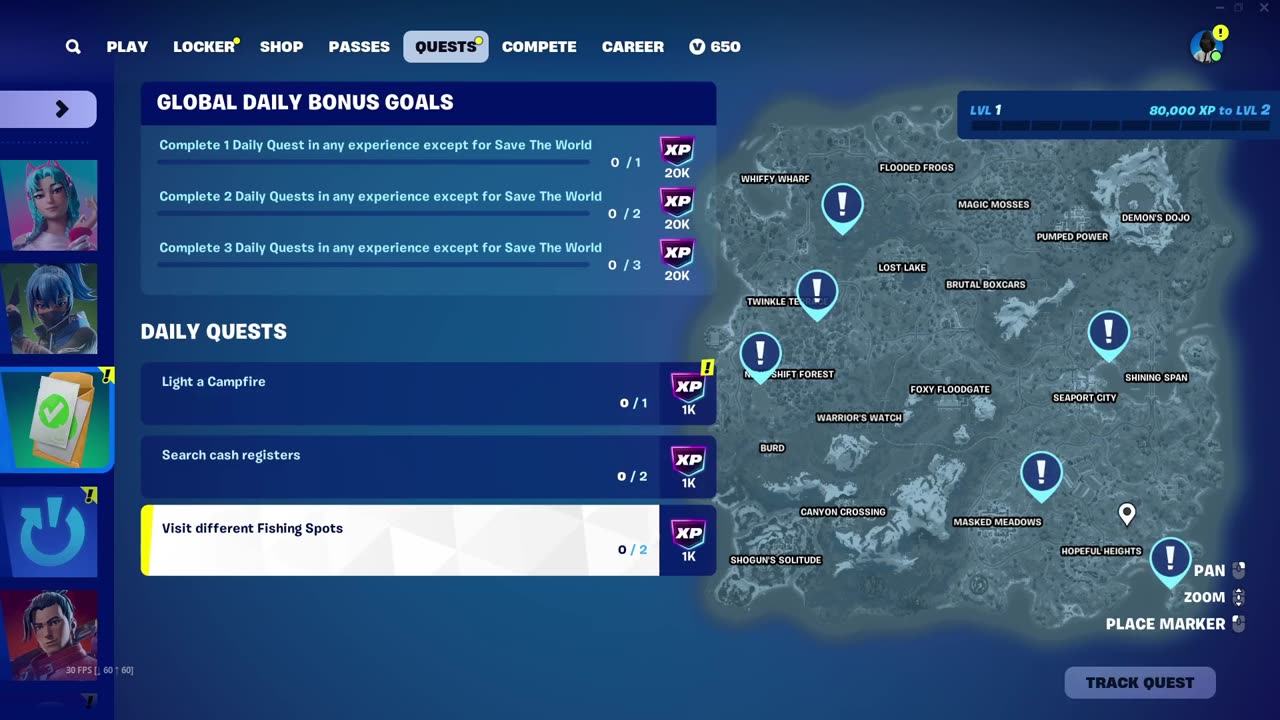 Fortnite C6S1 Fishing locations on the map