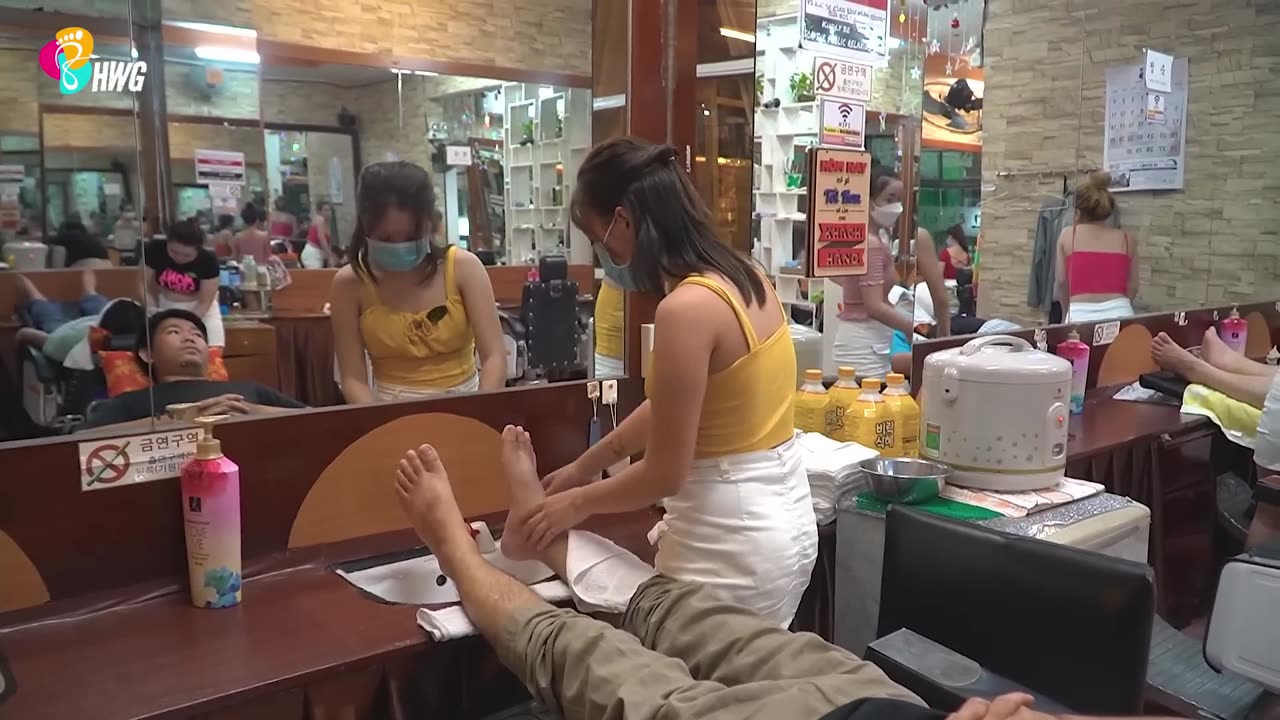 Vietnam Barbershop massage with Two Beautiful Girls - Face Massage, Ear Cleaning, Back Massage...