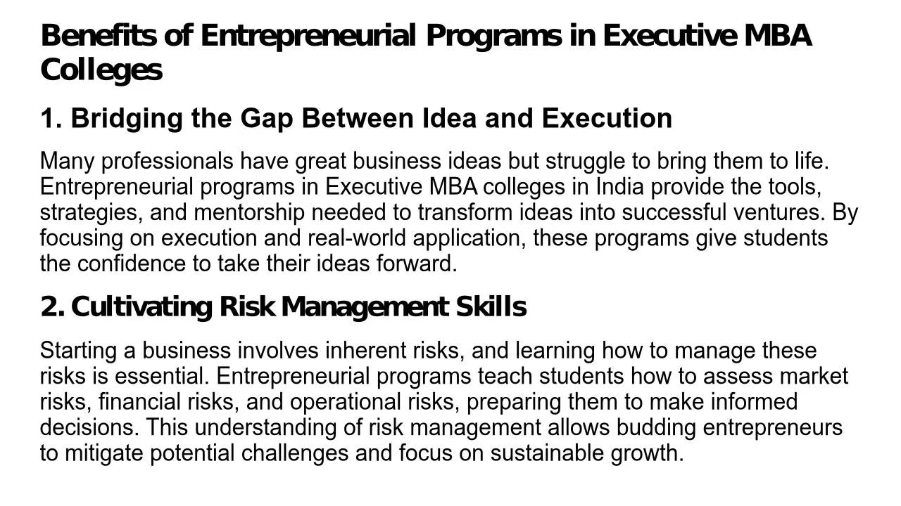 The Rise of Entrepreneurial Programs in Executive MBA Colleges in India