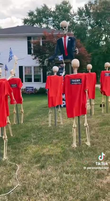 Check out this Halloween display of Trump & Kamala Harris Skeleton Voters!