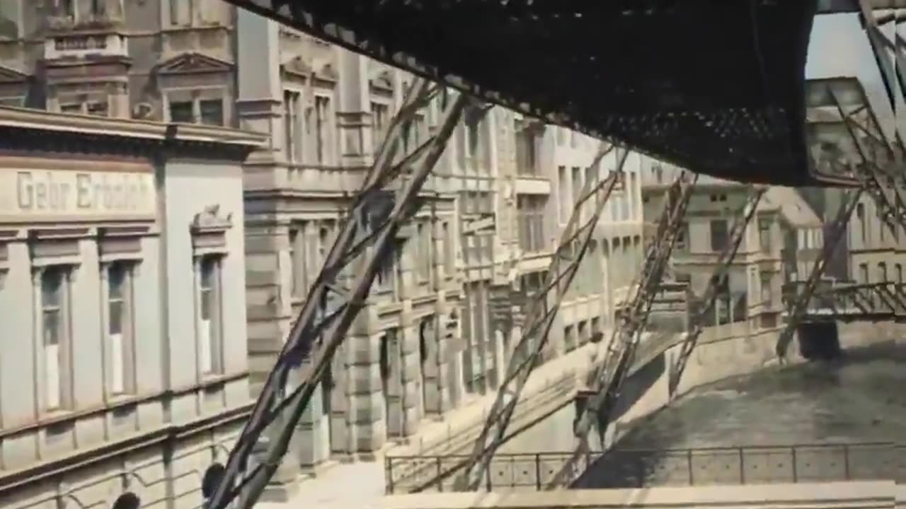 A Short Film From 1902 Of A German Suspended Railway Called The Wuppertal Schwebebahn Shot In 68mm Colorized & Upscaled In 4K