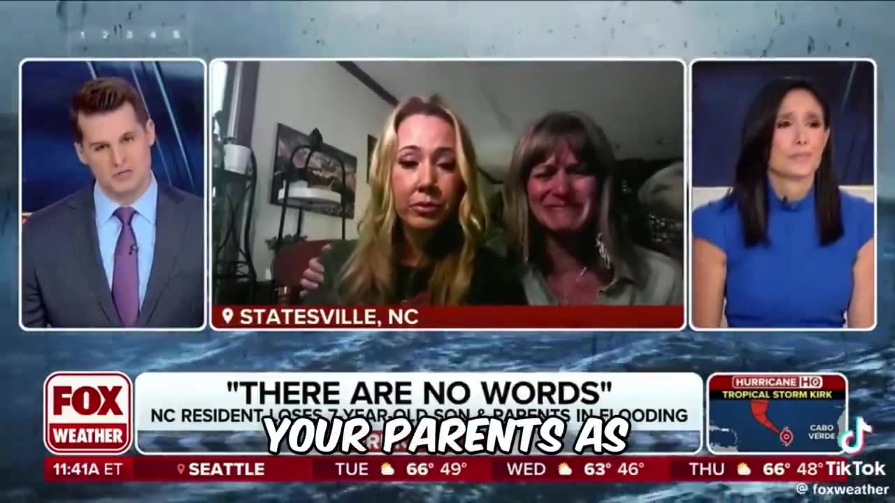 Fox Weather anchor cries as Woman talks about her son who drowned in Helene Hurricane