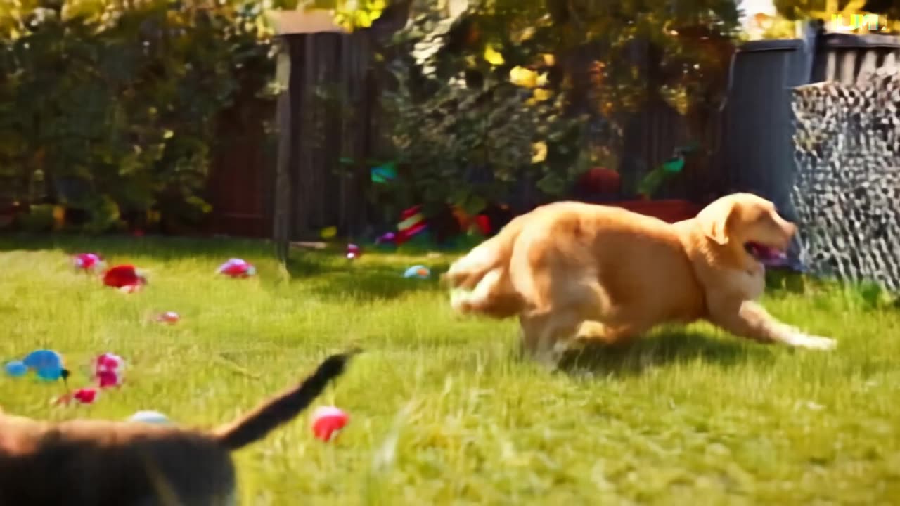 Dog and cats play