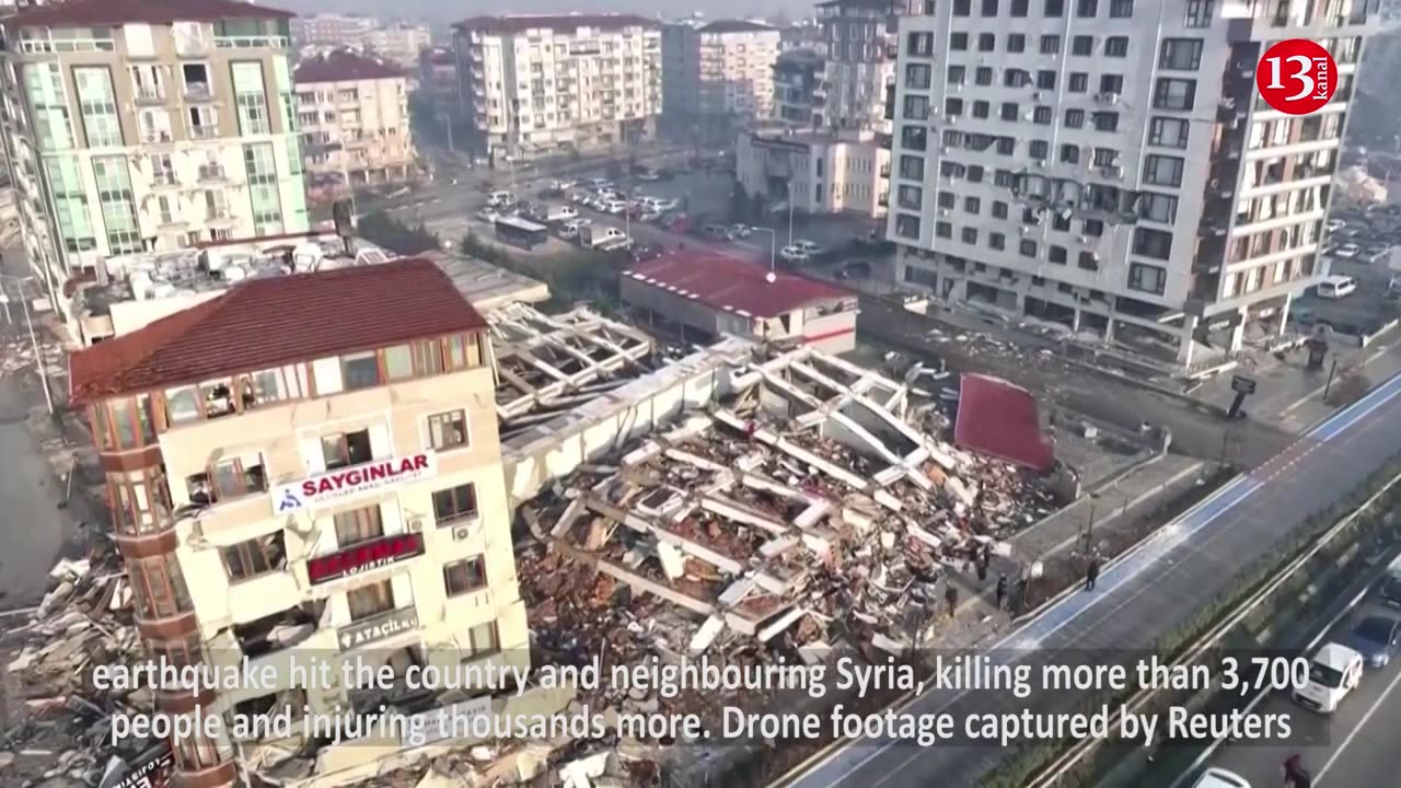 Drone footage show collapsed buildings, massive devastation from Turkey quake