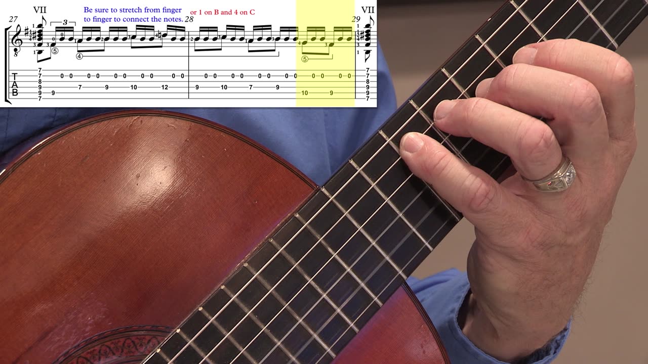 Technique Left-Hand, Part I. Video 35 Tremolo, transition m27-28, Option D