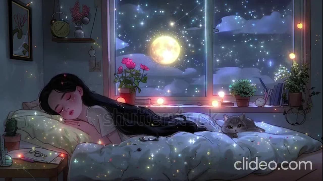 sleep in 5 minutes Relaxing Music for Deep Sleep & Stress Relief" with anime girl sleeping