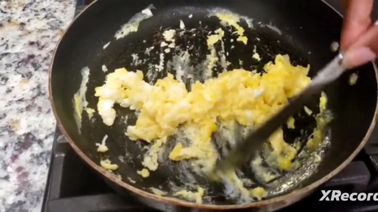 Eggs with salad in chopped up salmons