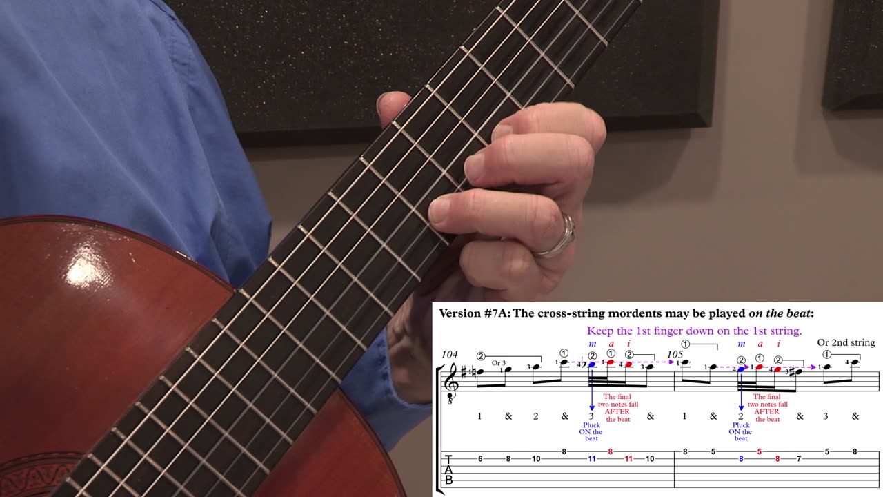 Technique Left-Hand, Part II slow section. Video 66: m104-105, Cross-String Ornaments, Versions #7-8