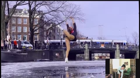 Sexy Amazing Top Figure Skater At Frozen Amsterdam Canal