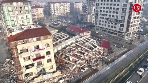 Drone footage show collapsed buildings, massive devastation from Turkey quake