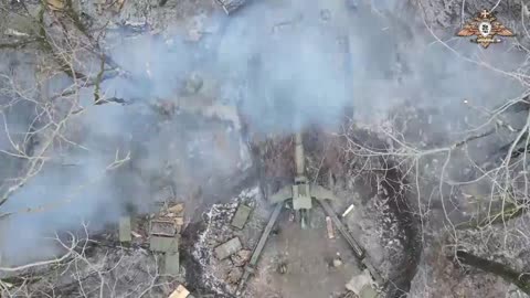 Russian artillery works on Ukrainian positions near Donetsk