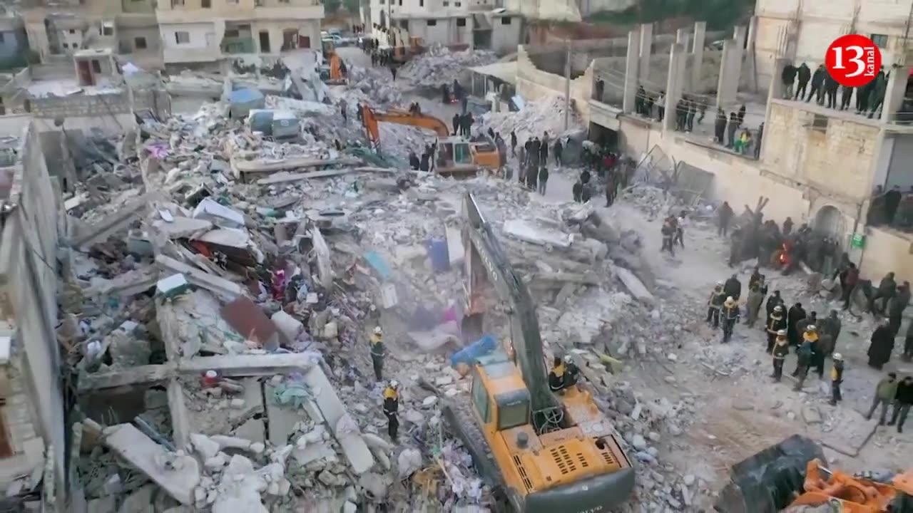 Drone footage shows rescue operations underway in Syria's Idlib