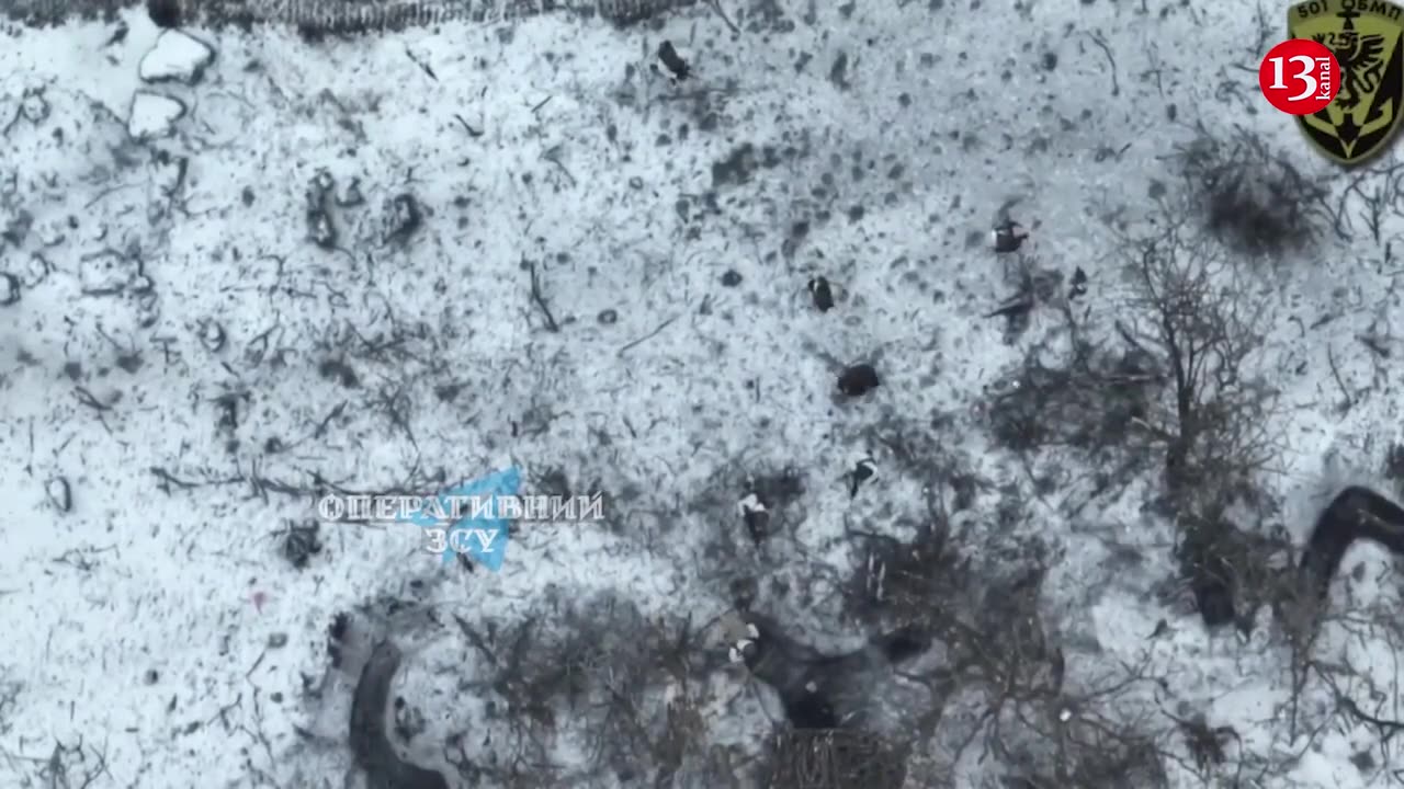 Russians who were targeted in open area looking for a place to hide among trees
