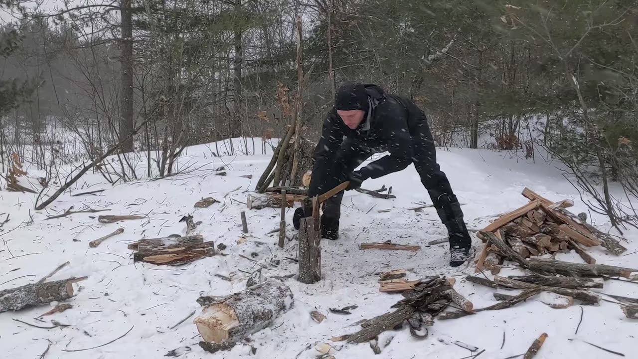 2 Nights Winter Camping In A Snowstorm in A Homemade Hot Tent