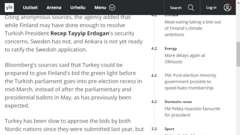 Bloomberg Turkey could approve Finland's Nato bid by March