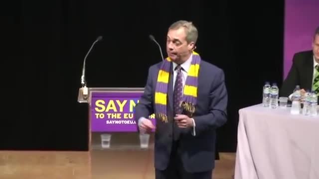 Nigel Farage UKIP party leader - with scarf. 'GO VOTE for Brexit'