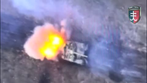 Ukrainian Kamikaze Drone Smashes into Russian Tank