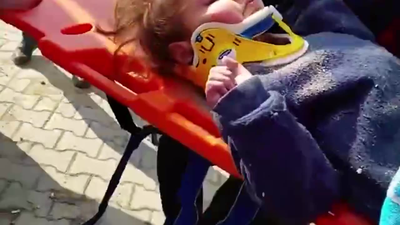 Video Footage of a child who has been rescued from the rubble 150 hours after the earthquake