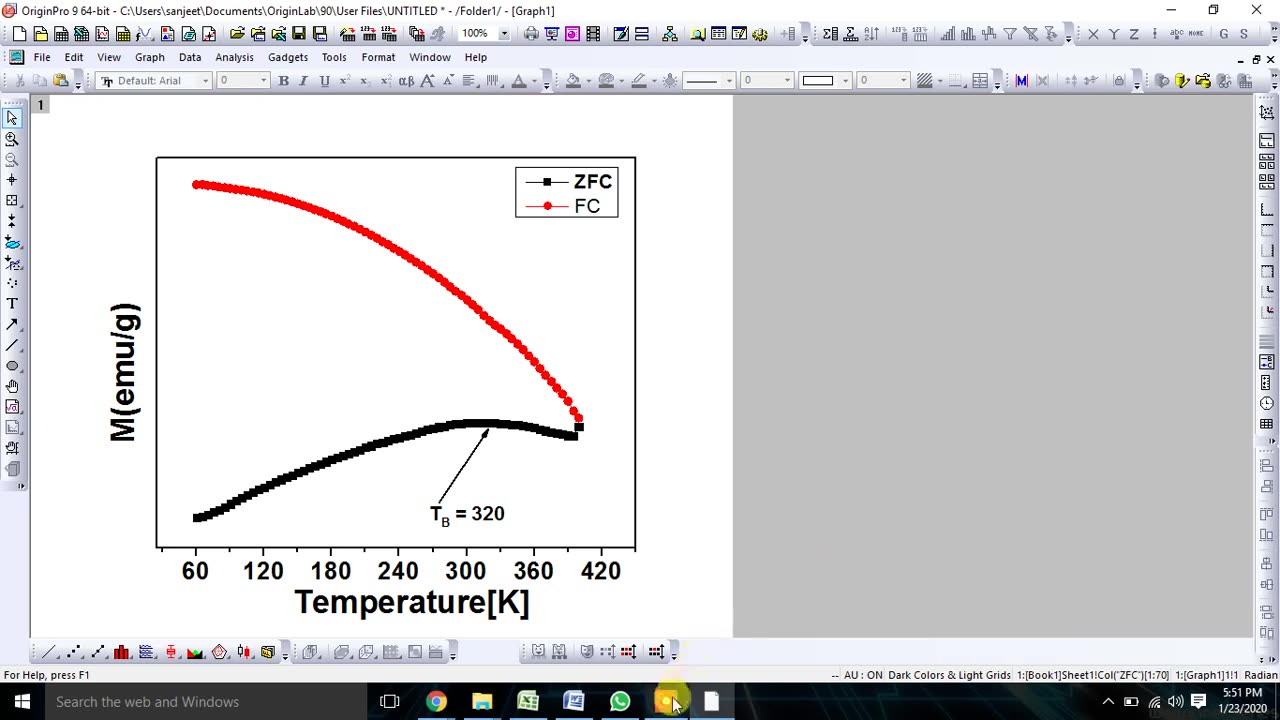 How to estimate the Blocking Temperature (TB) from ZFC-FC Curve via Origin Software