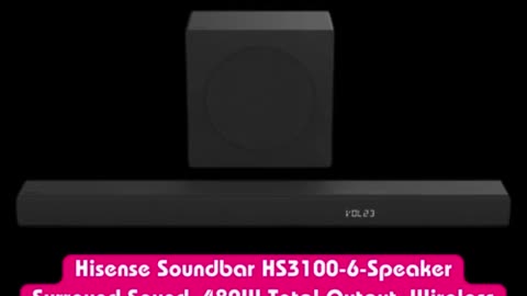 Hisense Soundbar HS3100-6-Speaker Surround Sound, 480W Total Output, Wireless Subwoofer