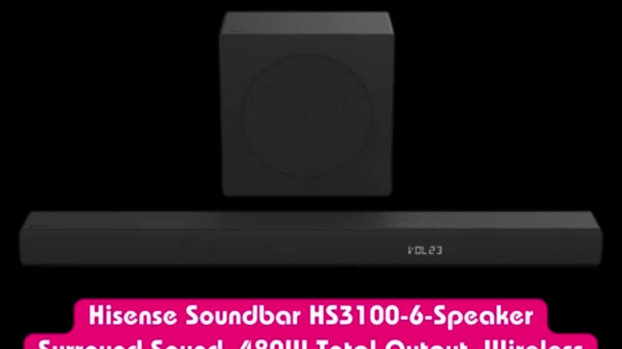 Hisense Soundbar HS3100-6-Speaker Surround Sound, 480W Total Output, Wireless Subwoofer