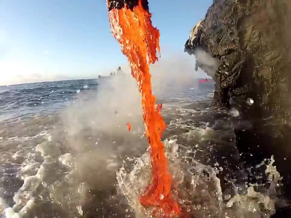 Amazing up close footage of Lava entering the ocean.