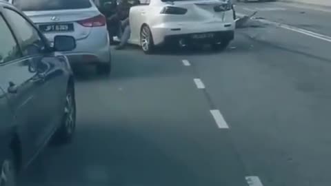 Funny people, not sure if the brakes went out or if the driver was mad, but he damaged a lot of cars