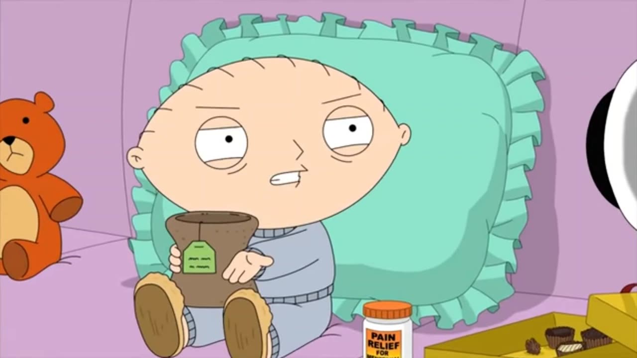 Stewie gives the dog the smoke.