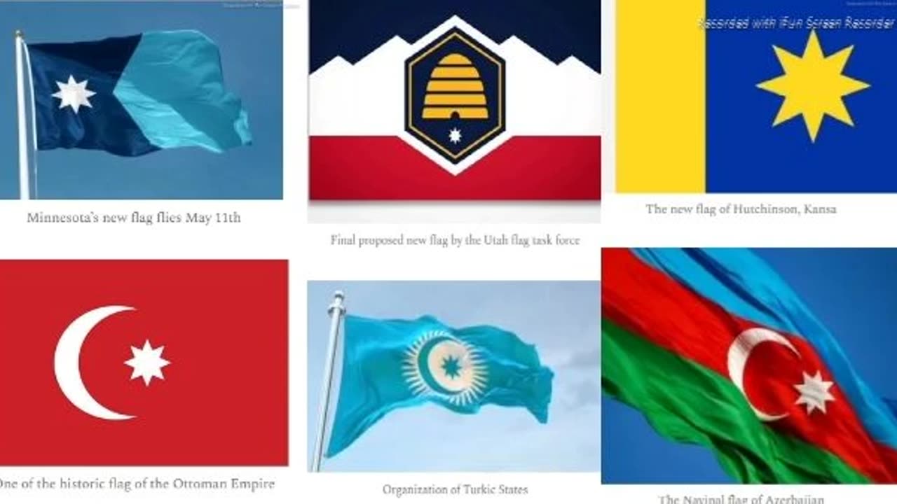 ISLAMIC 8 PT STAR REPLACING 5 PT AMERICAN STAR ON U.S. FLAGS - SO WHAT? SO WHAT IS HOW WE GOT HERE - SUBSTACK ARTICLE LINK BELOW - REDESIGNED FLAGS TOP ROW ABOVE MN - UT - HUTCHINSON KS.